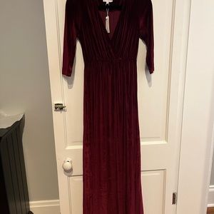 Baltic Born Sofia Velvet Maxi Dress, size small, color mulberry